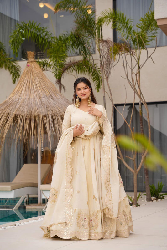 Beautiful Designer Chinon Silk Coding With Sequence Work Gown