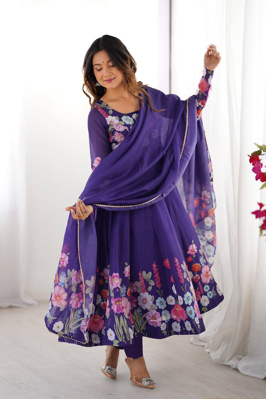 Buy Beautiful Party Wear Flower Print and Jari Work Anarkali Suit
