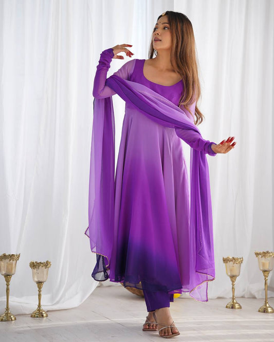 Buy Beautiful Purple Color Party Wear Printed Anarkali Suit