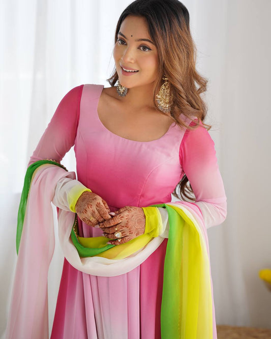 Buy Beautiful Multi Color Fully Flair Printed Anarkali Suit