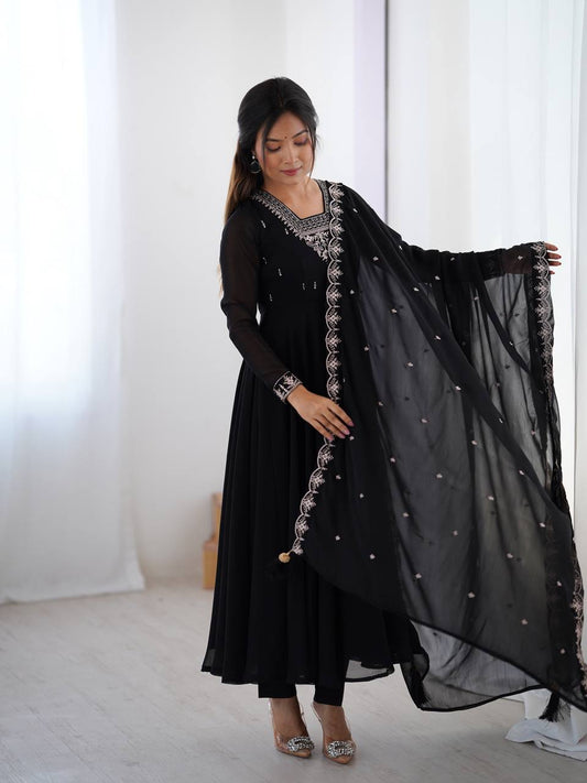 Most Attractive Party Wear Black Embroidery Anarkali Suit