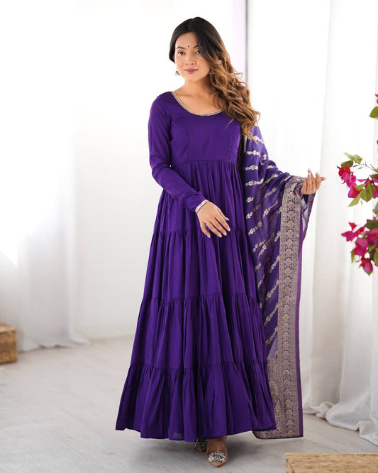 Festive Special Purple Color Chanderi Silk Anarkali Suit
