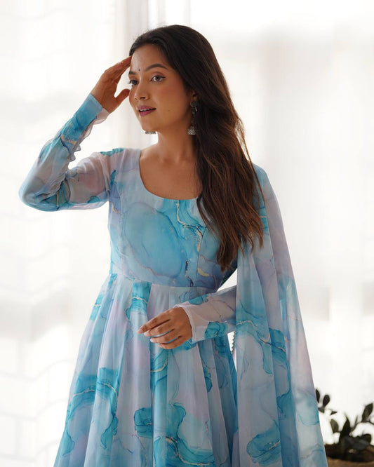 Wedding Special Organja Silk Desinger Printed Anarkali Suit
