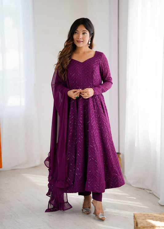 Buy Attractive Purple Color Party Wear Lukhnowi Work Anarkali Suit